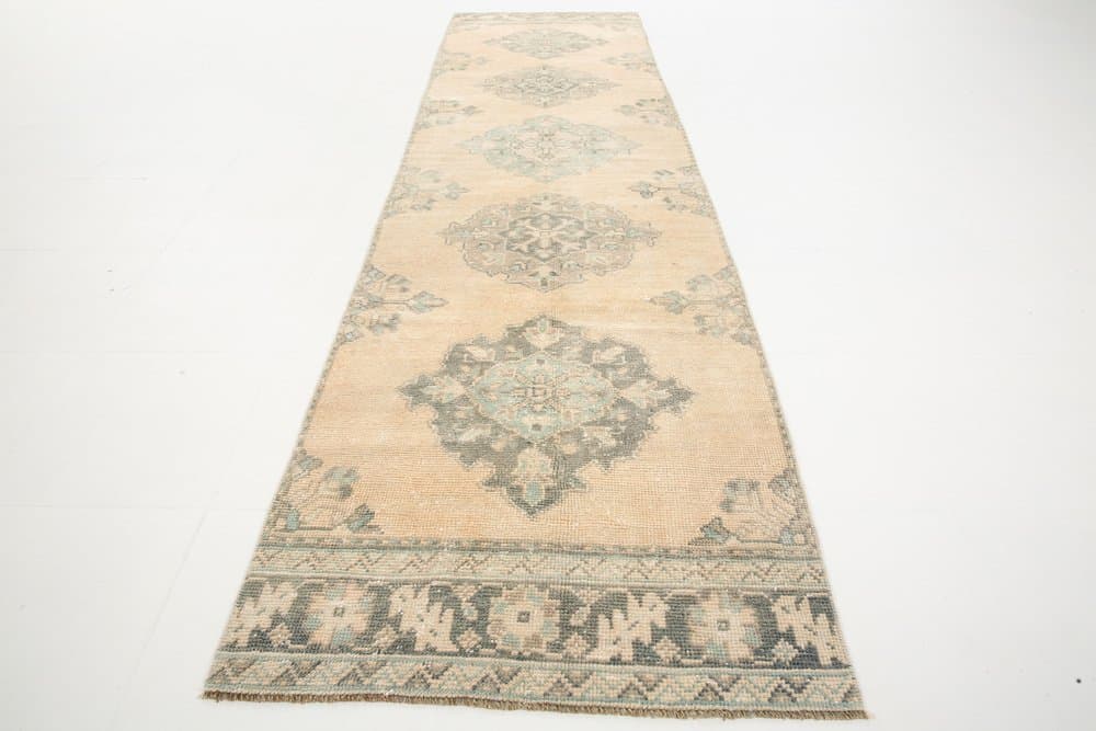 Chodnik 327x89 cm, beżowy, wełna, Turcja, lata 60. - 221936