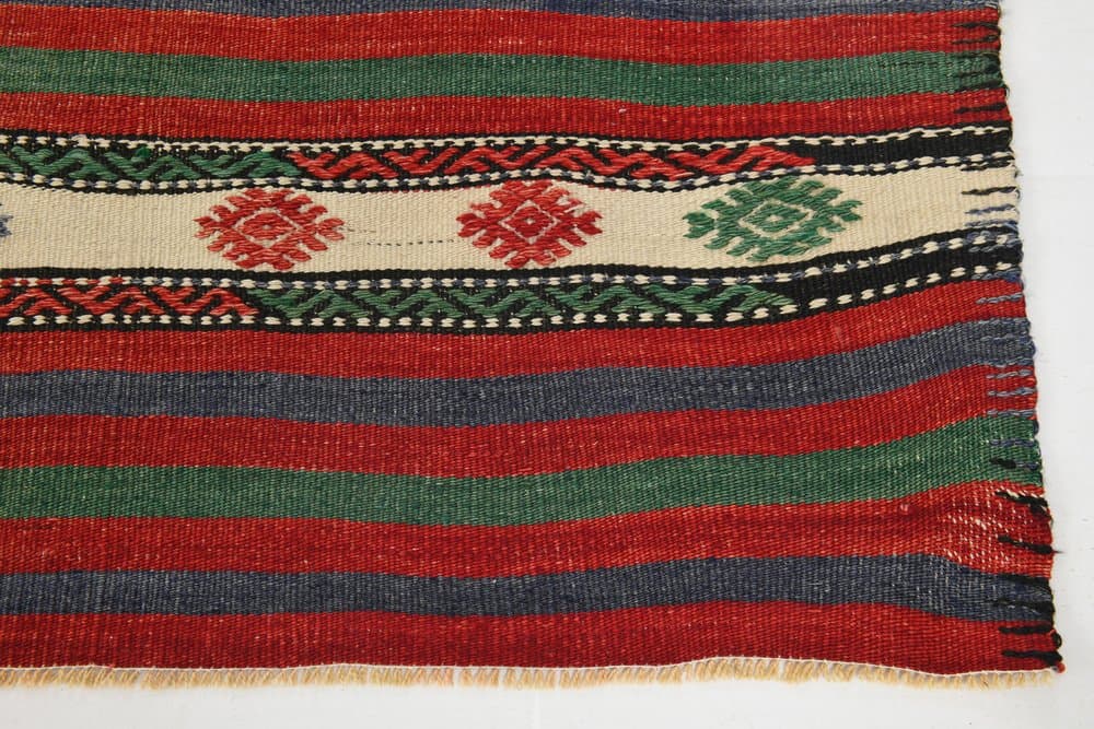 Kilim 253x172 cm, czerwony, zielony, wełna, Turcja, lata 60. - 221934