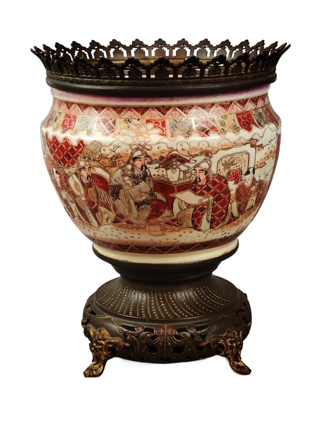 Wazon jardiniere Satsuma, kość słoniowa, Japonia, XIX wiek - WYMIARY