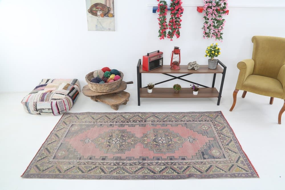 Dywan 220x113 cm, różowy, wełna, Turcja, lata 70. - 221891