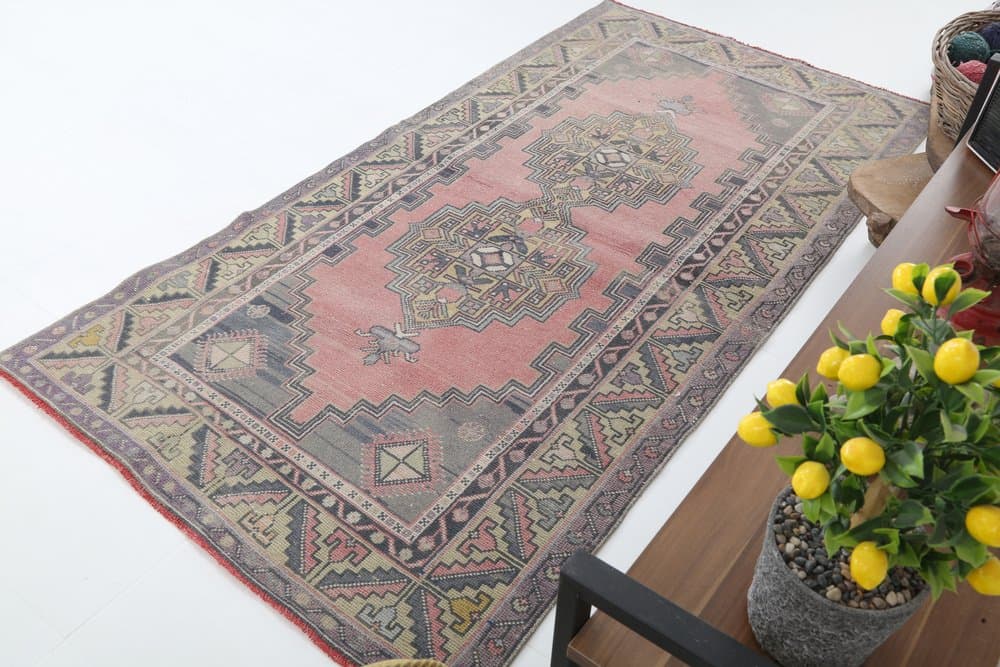 Dywan 220x113 cm, różowy, wełna, Turcja, lata 70. - 221893