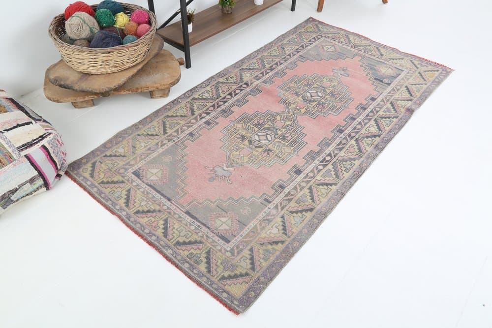 Dywan 220x113 cm, różowy, wełna, Turcja, lata 70. - 221884