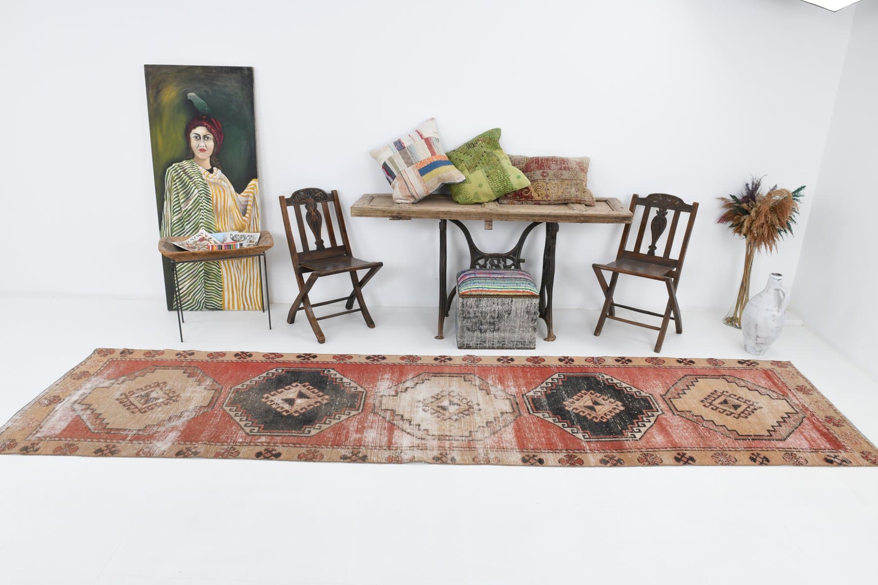 Chodnik 398x97 cm, brązowy, wełna, Turcja, lata 60. - 221865