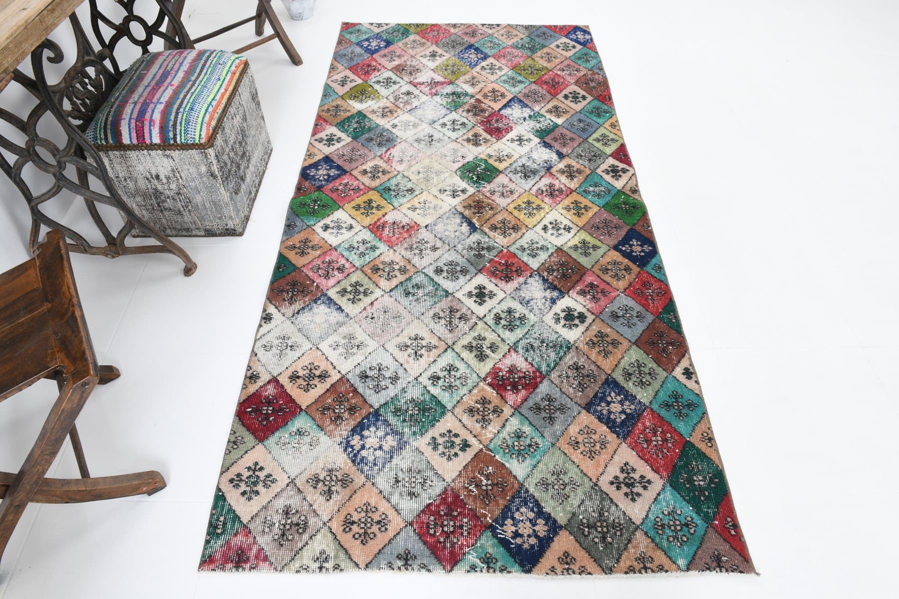 Dywan 239x114 cm, niebieski, wełna, Turcja, lata 70. - 221845