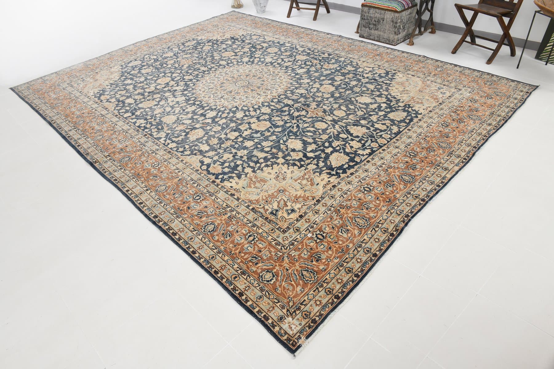 Dywan 394x298 cm, granatowy, wełna, Turcja, lata 60. - 221835