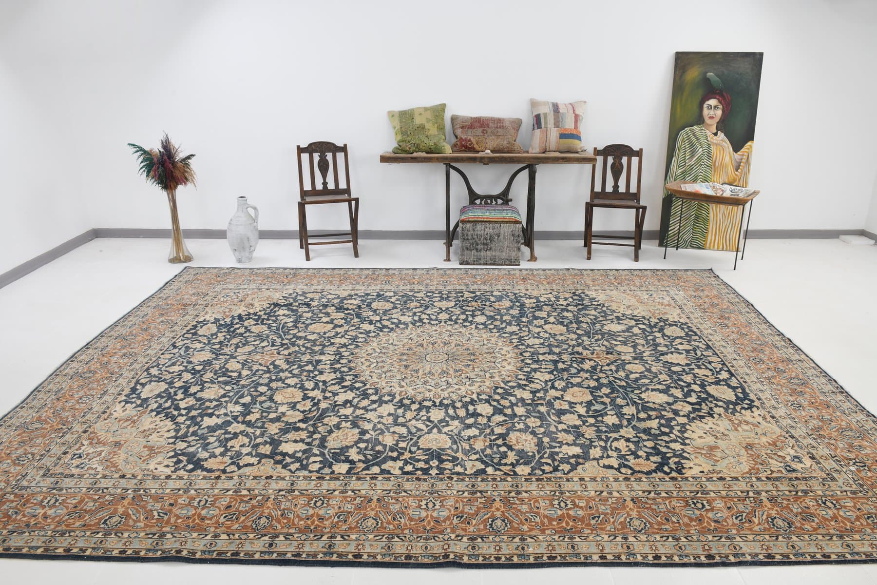 Dywan 394x298 cm, granatowy, wełna, Turcja, lata 60. - 221832