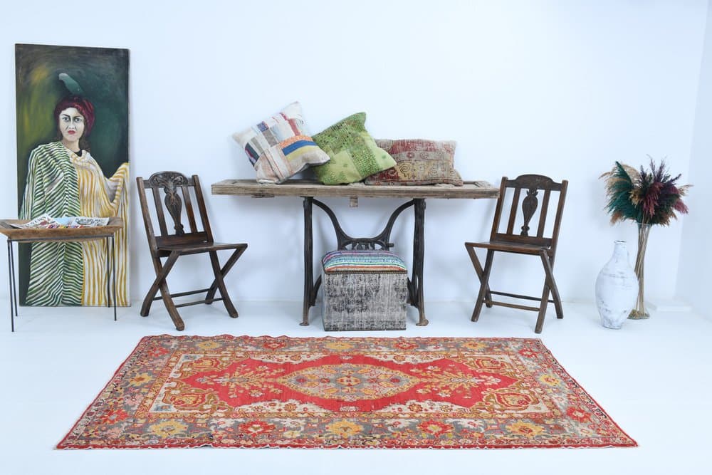 Rug 122x214 cm, red, wool, Turkey, 1980s. - 221811