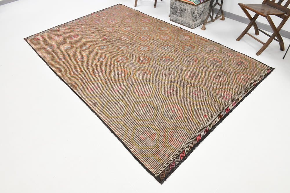 Kilim 290x182 cm, brązowy, czarny, wełna, Turcja, lata 60. - 221721
