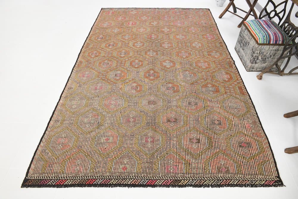 Kilim 290x182 cm, brązowy, czarny, wełna, Turcja, lata 60. - 221722
