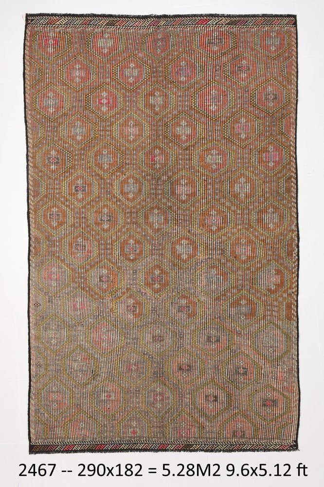 Kilim 290x182 cm, brązowy, czarny, wełna, Turcja, lata 60. - 221719