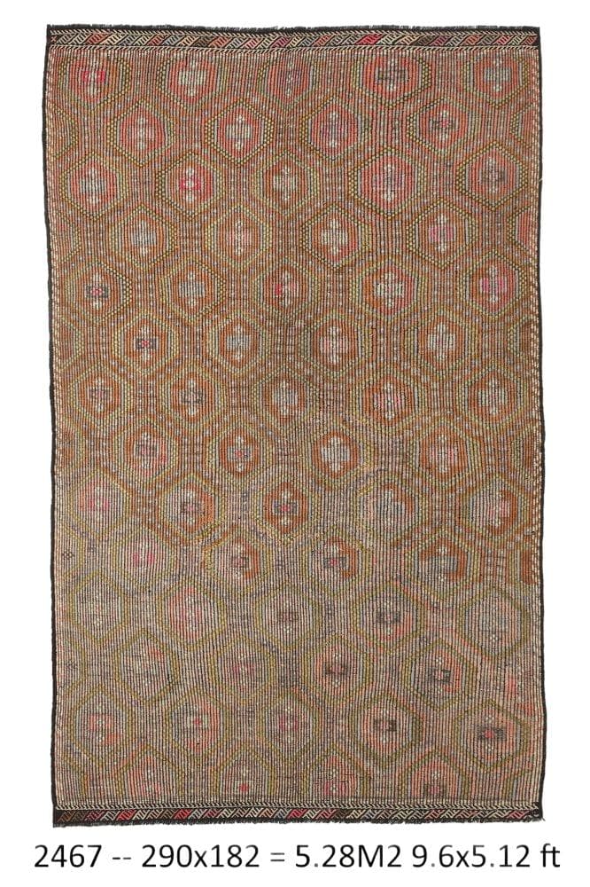 Kilim 290x182 cm, brązowy, czarny, wełna, Turcja, lata 60.