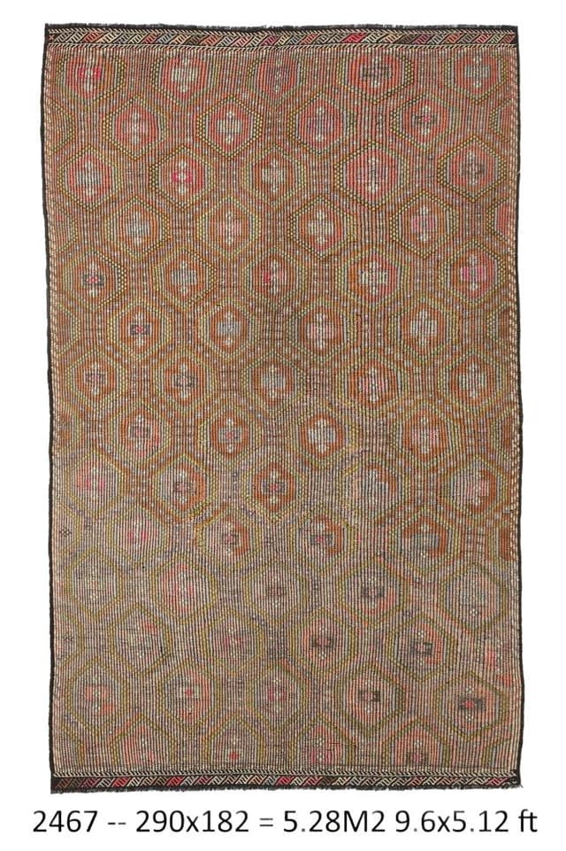 Kilim 290x182 cm, brązowy, czarny, wełna, Turcja, lata 60. - WYMIARY