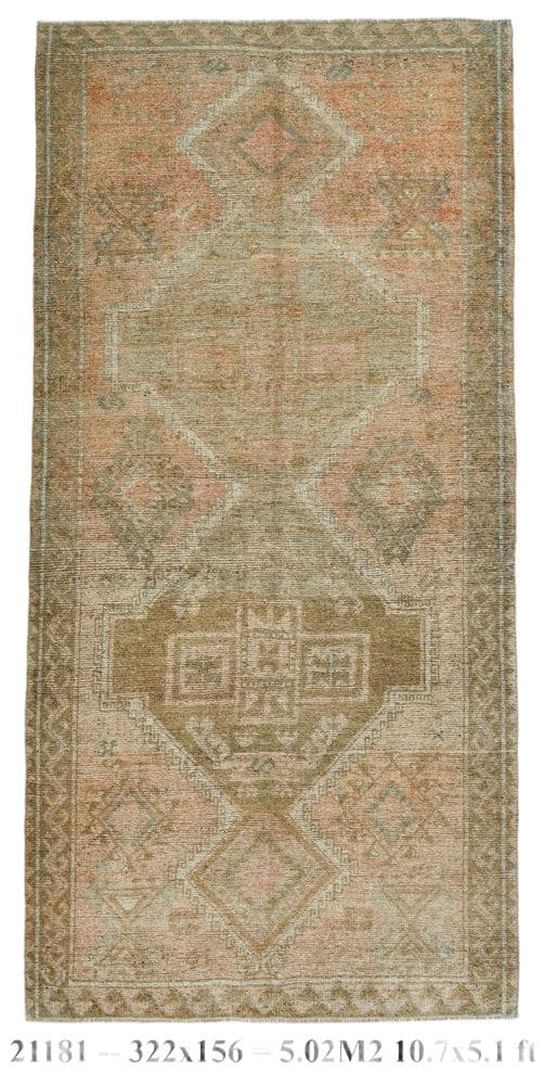 Dywan 156x322 cm, brązowy, wełna, Turcja, lata 60. - WYMIARY