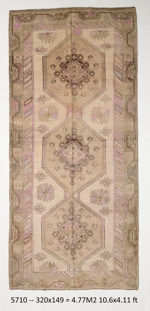 Rug 320x149 cm, beige, wool, Turkey, 1960s - 221641