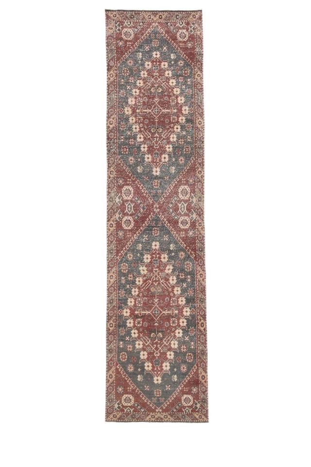 Runner Rug 94x387 cm, red, green, wool, Turkey, 1960s. - DIMENSION