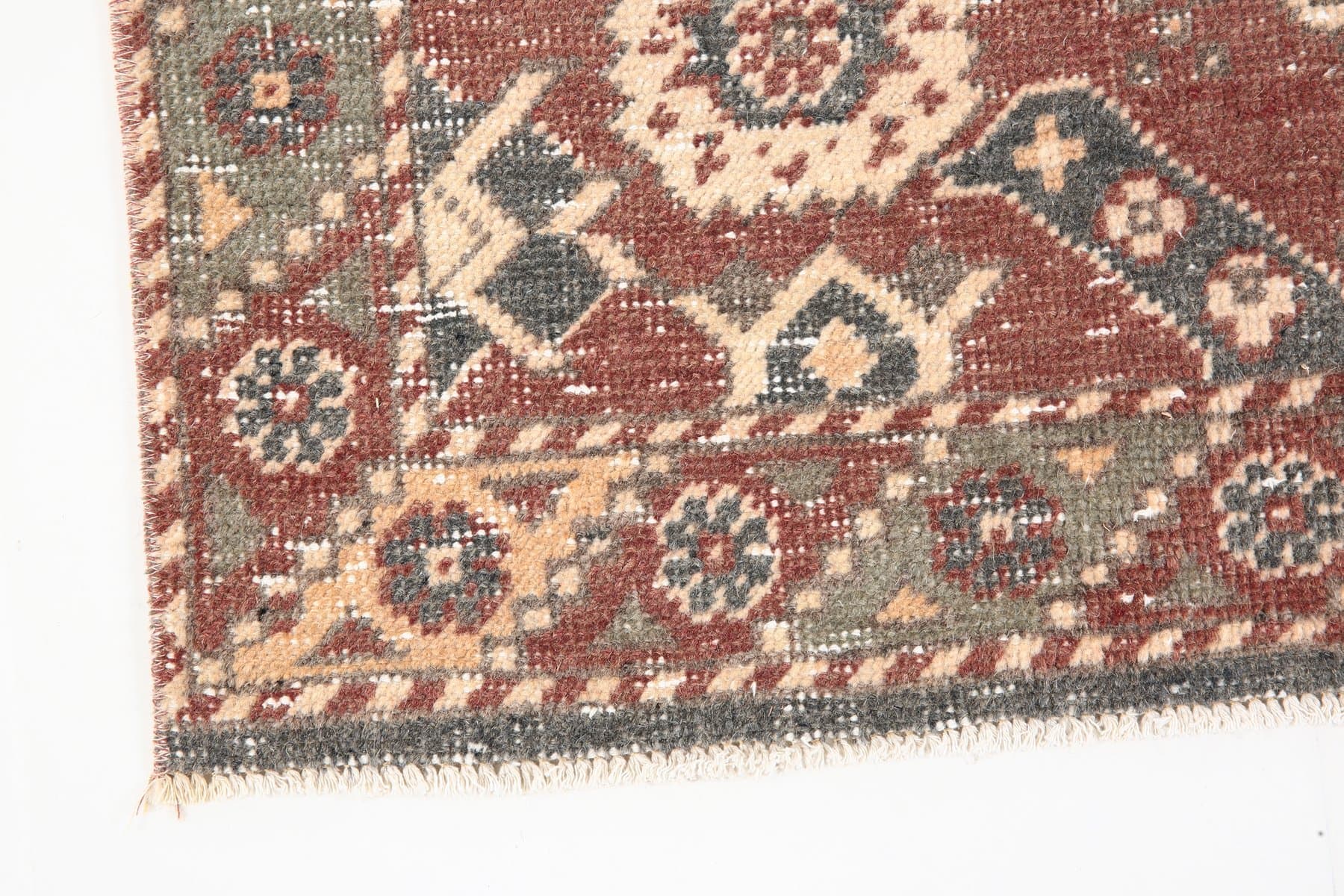 Runner Rug 94x387 cm, red, green, wool, Turkey, 1960s. - 221626