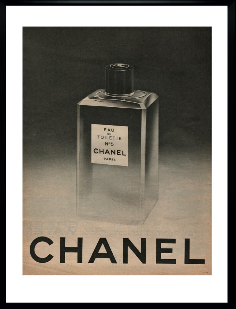 Plakat reklamowy CHANEL No 5, 30x40 cm, czarny, Francja, lata 60.