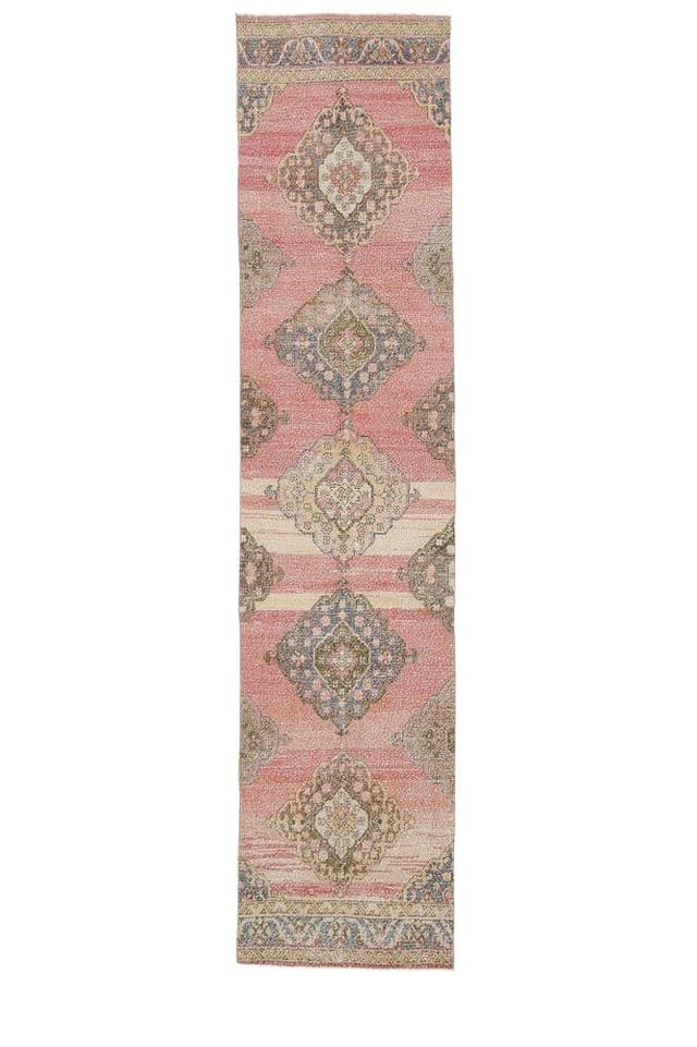 Runner Rug 86x376 cm, pink, wool, Turkey, 1960s - DIMENSION