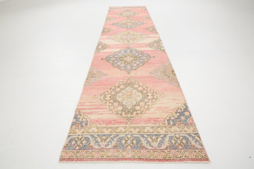 Runner Rug 86x376 cm, pink, wool, Turkey, 1960s - 221591