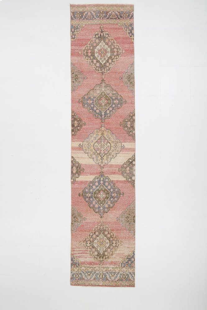 Runner Rug 86x376 cm, pink, wool, Turkey, 1960s - 221589