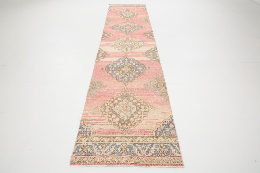 Runner Rug 86x376 cm, pink, wool, Turkey, 1960s - 221586