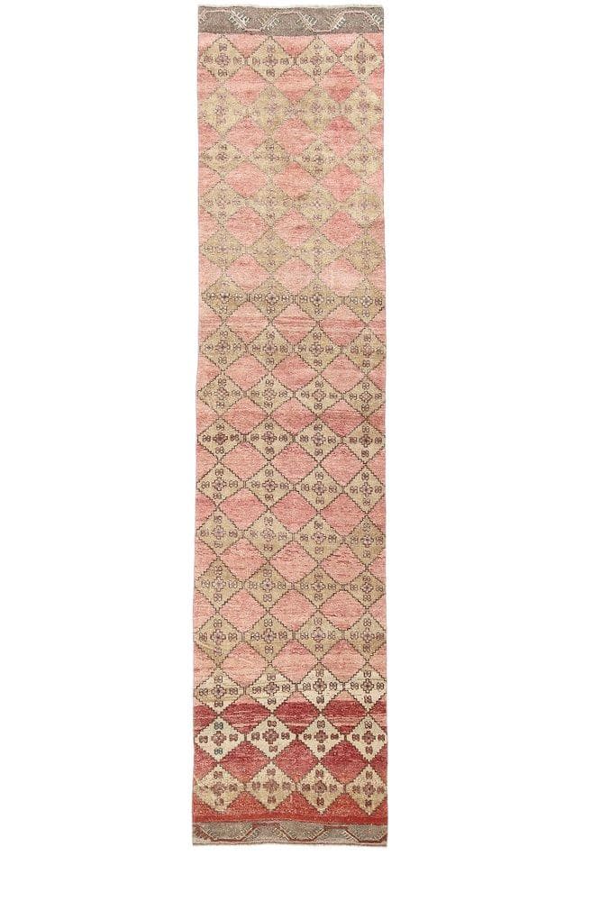 Chodnik 374x85 cm, różowy, wełna, Turcja, lata 60.