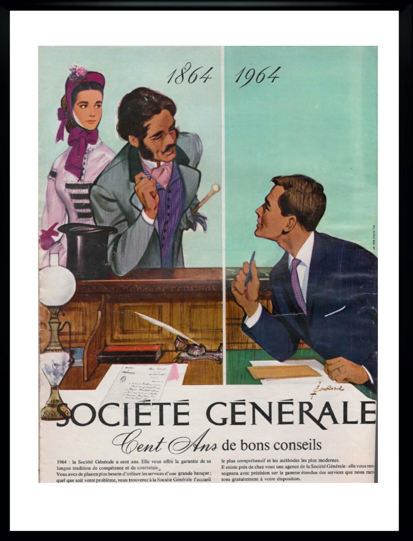 Plakat reklamowy Societe Generale, multikolor, Francja, lata 60.
