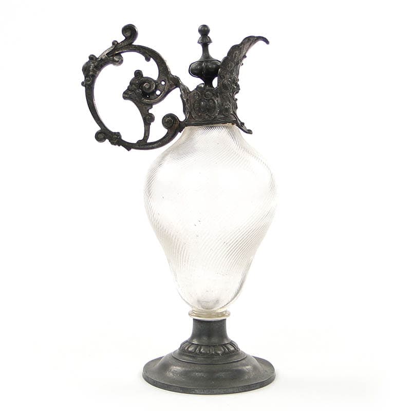 Karafka secesyjna, szkło transparentne, cyna, WMF, Niemcy, XIX w. - 221566