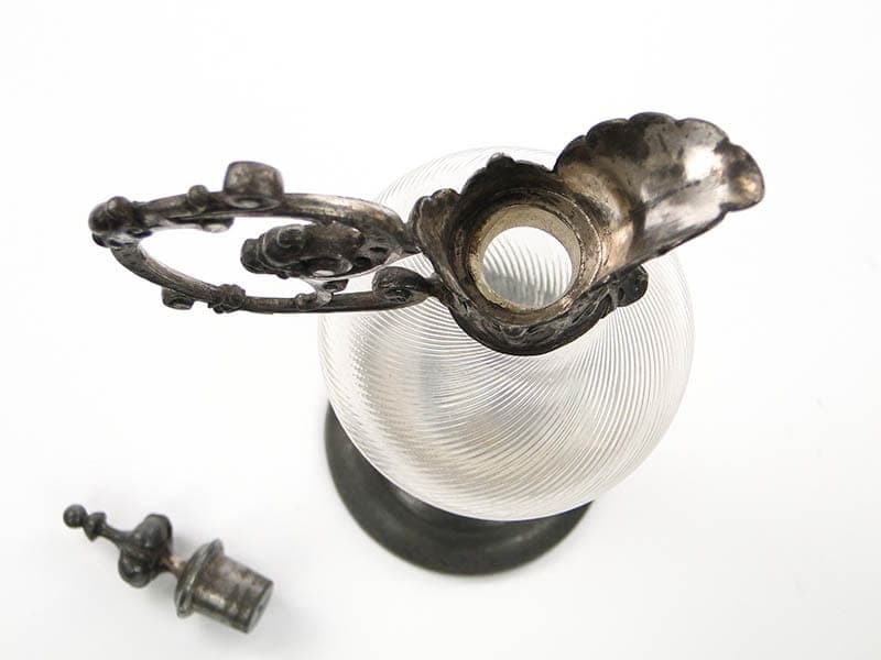 Karafka secesyjna, szkło transparentne, cyna, WMF, Niemcy, XIX w. - 221571