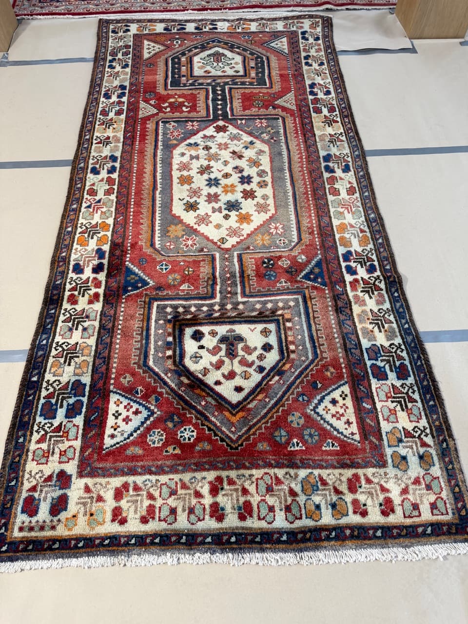 Dywan chodnik Hamadan 300x135 cm, czerwony, wełna, Iran - 222043