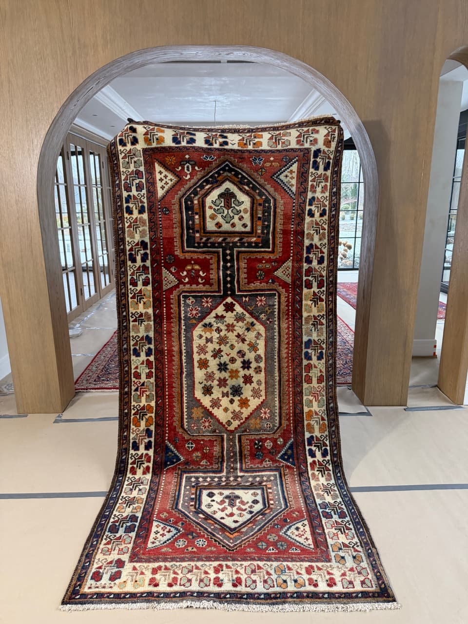 Dywan chodnik Hamadan 300x135 cm, czerwony, wełna, Iran - 222038