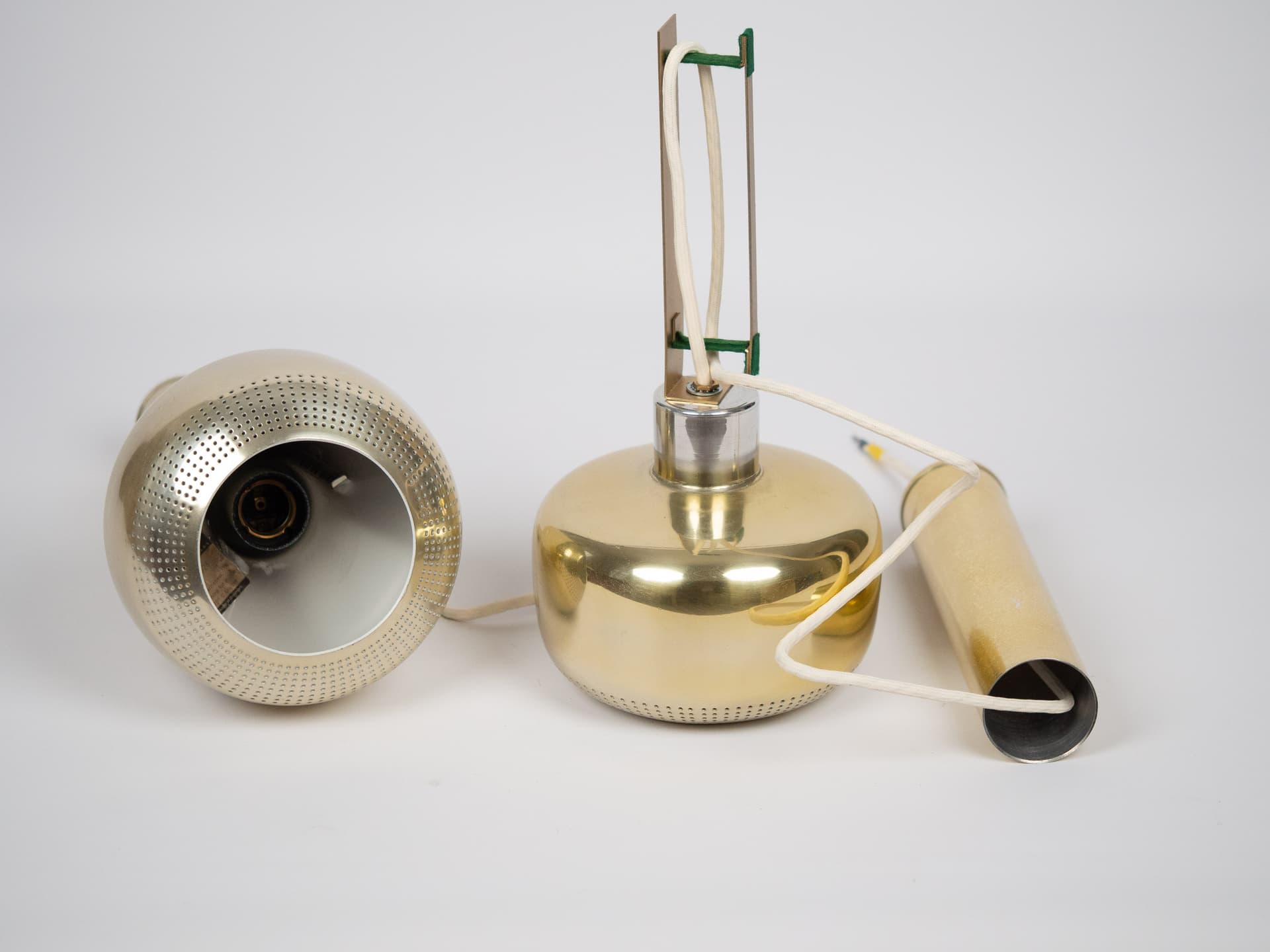 Pair of pendant lamps Vitrika, gold, metal, Vitrika, Denmark, 1980s. - 222084