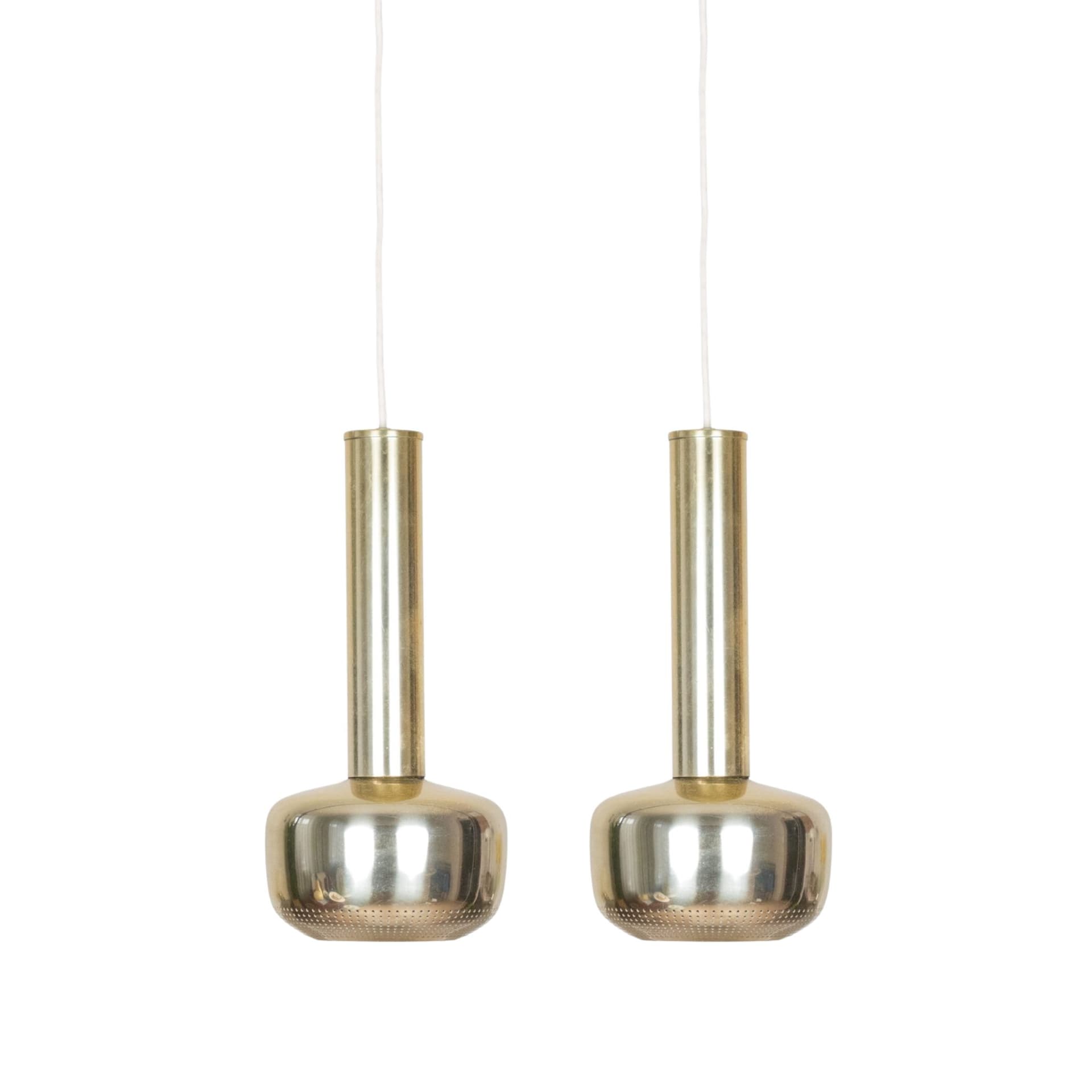 Pair of pendant lamps Vitrika, gold, metal, Vitrika, Denmark, 1980s.