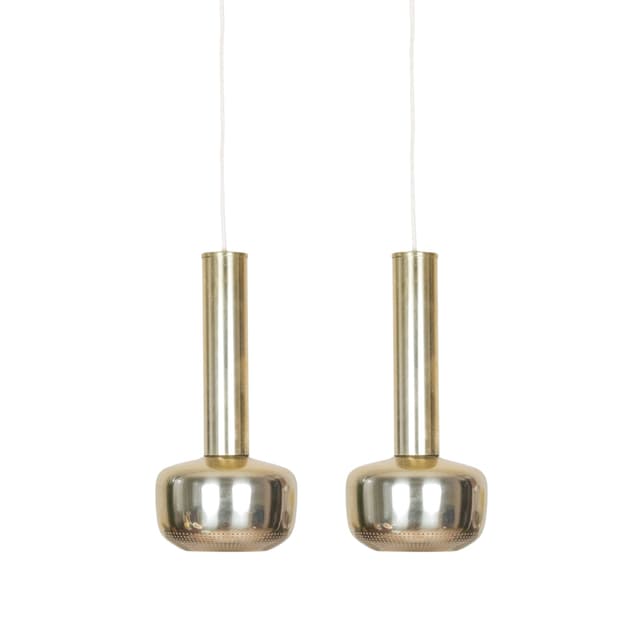 Pair of pendant lamps Vitrika, gold, metal, Vitrika, Denmark, 1980s. - DIMENSION