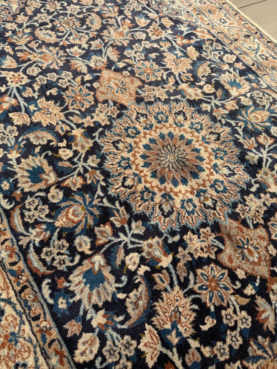 Dywan Nain 215x125 cm, navy blue, wełna jedwab, Iran, lata 90. - 222150