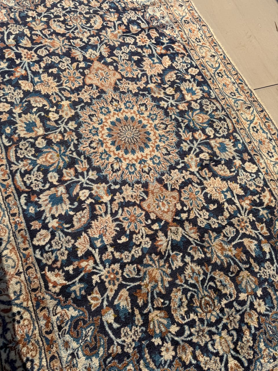 Dywan Nain 215x125 cm, navy blue, wełna jedwab, Iran, lata 90. - 222154