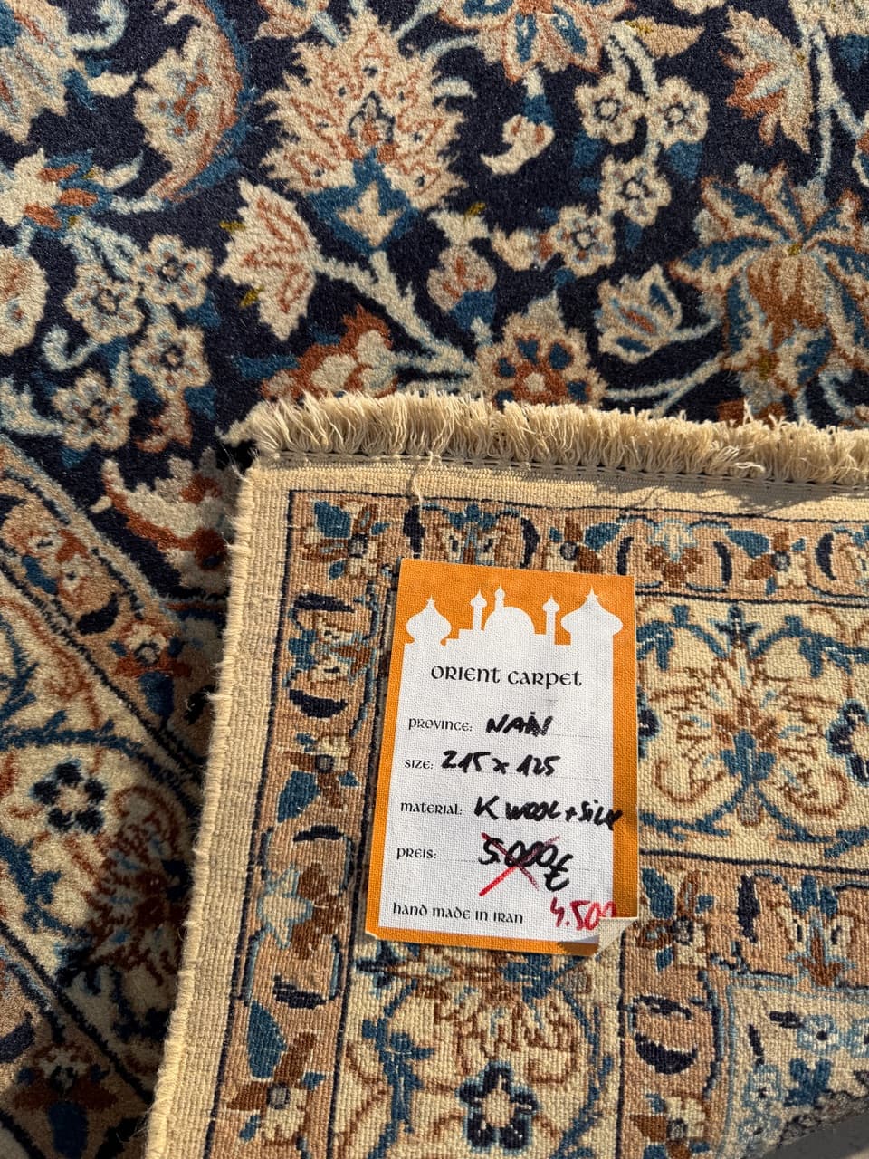 Dywan Nain 215x125 cm, navy blue, wełna jedwab, Iran, lata 90. - 222149