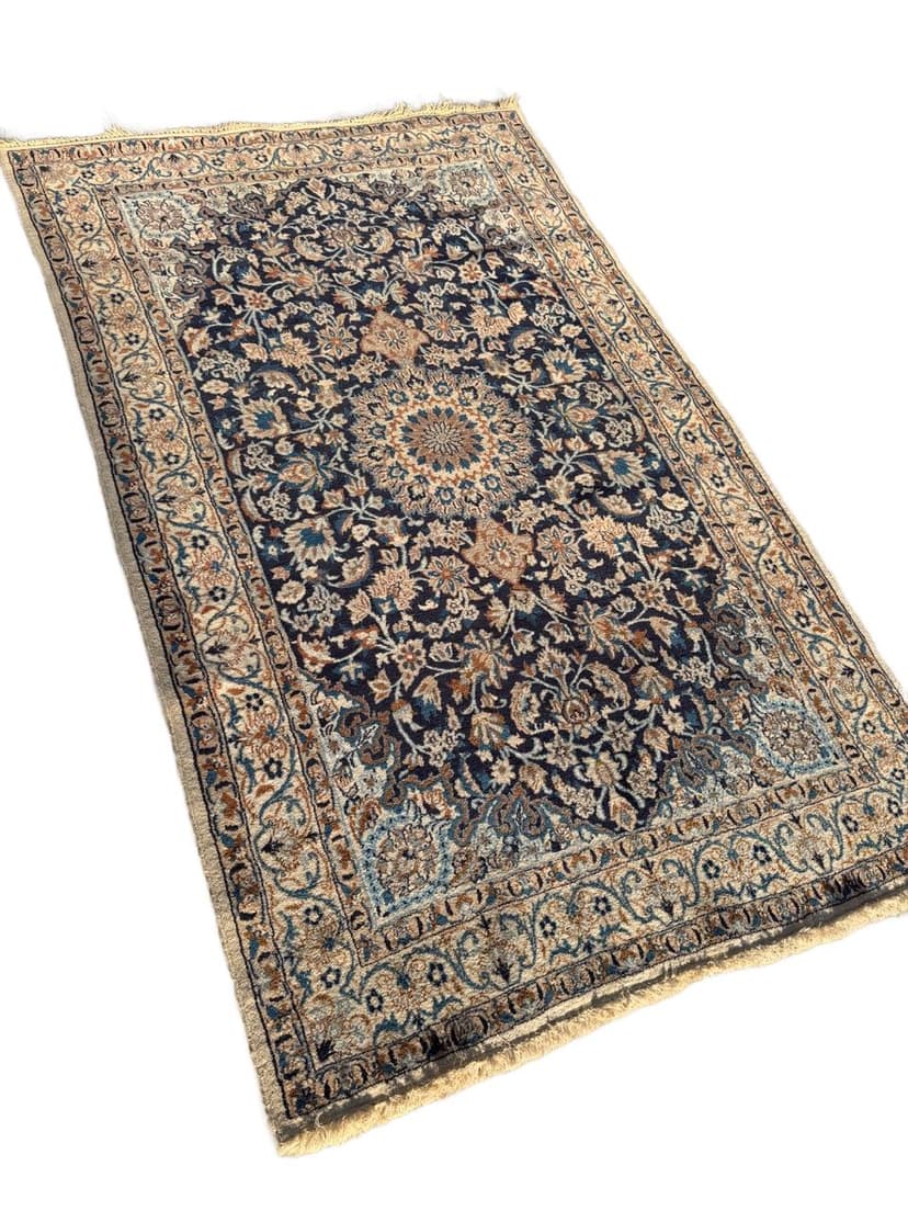 Dywan Nain 215x125 cm, navy blue, wełna jedwab, Iran, lata 90.