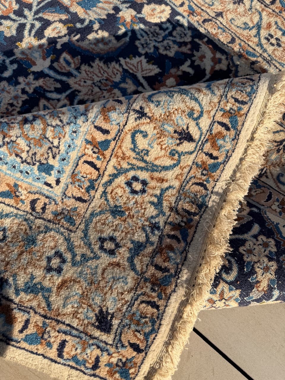 Dywan Nain 215x125 cm, navy blue, wełna jedwab, Iran, lata 90. - 222151