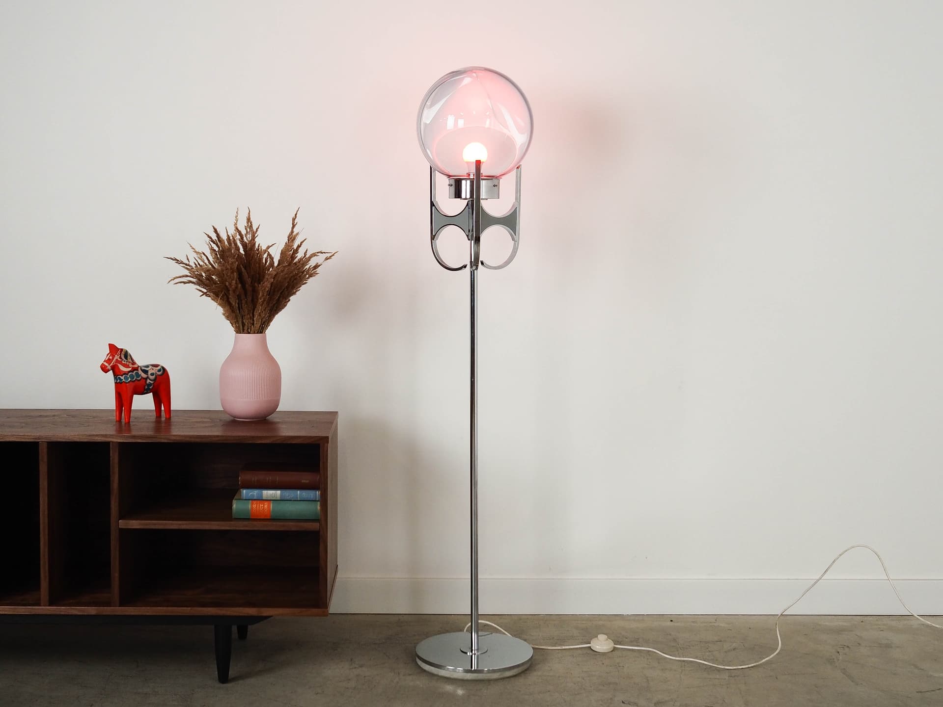 Floor lamp, Murano glass milky white, silver metal, Italy, 1970s. - 222238