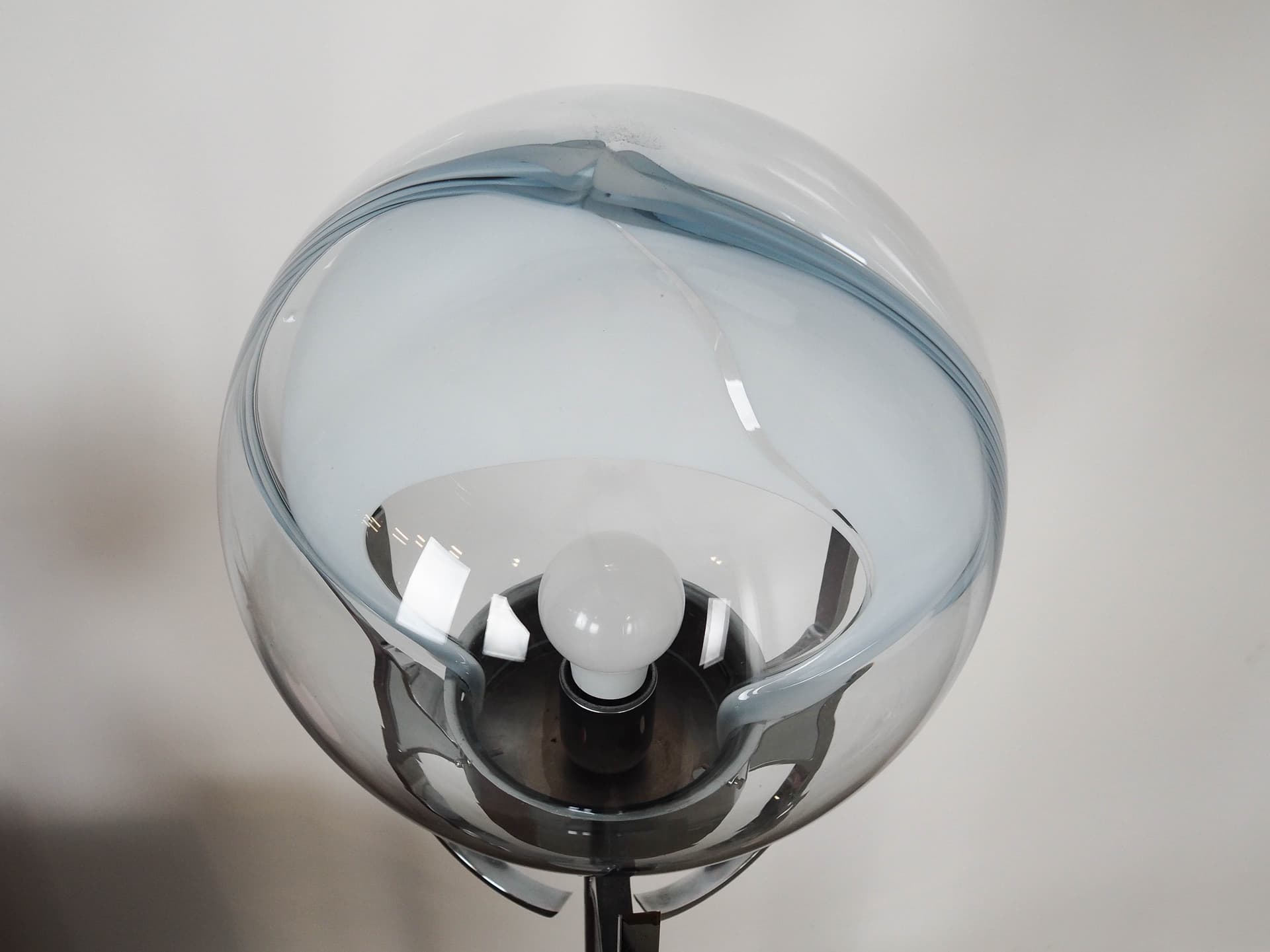 Floor lamp, Murano glass milky white, silver metal, Italy, 1970s. - 222240