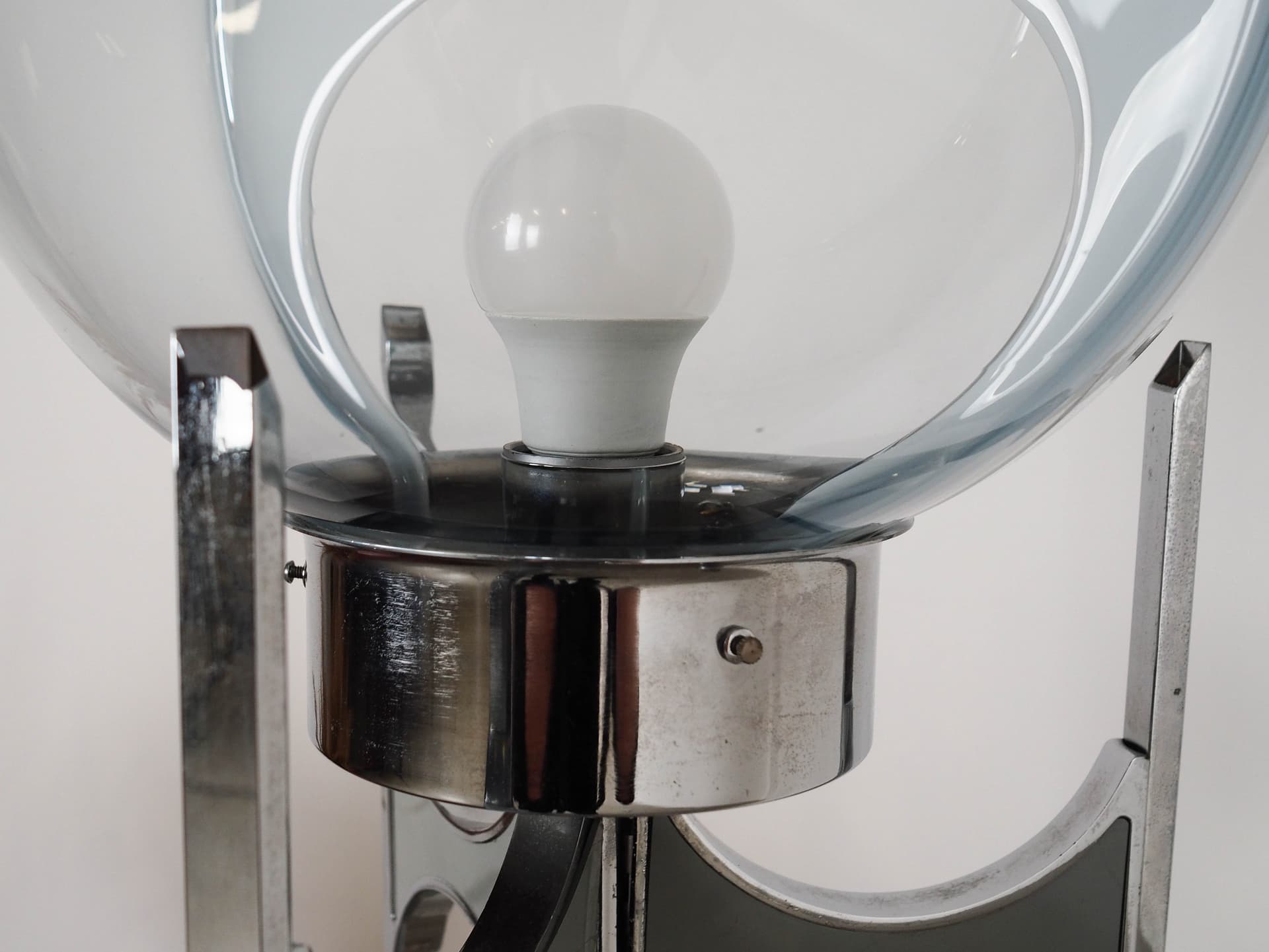 Floor lamp, Murano glass milky white, silver metal, Italy, 1970s. - 222241