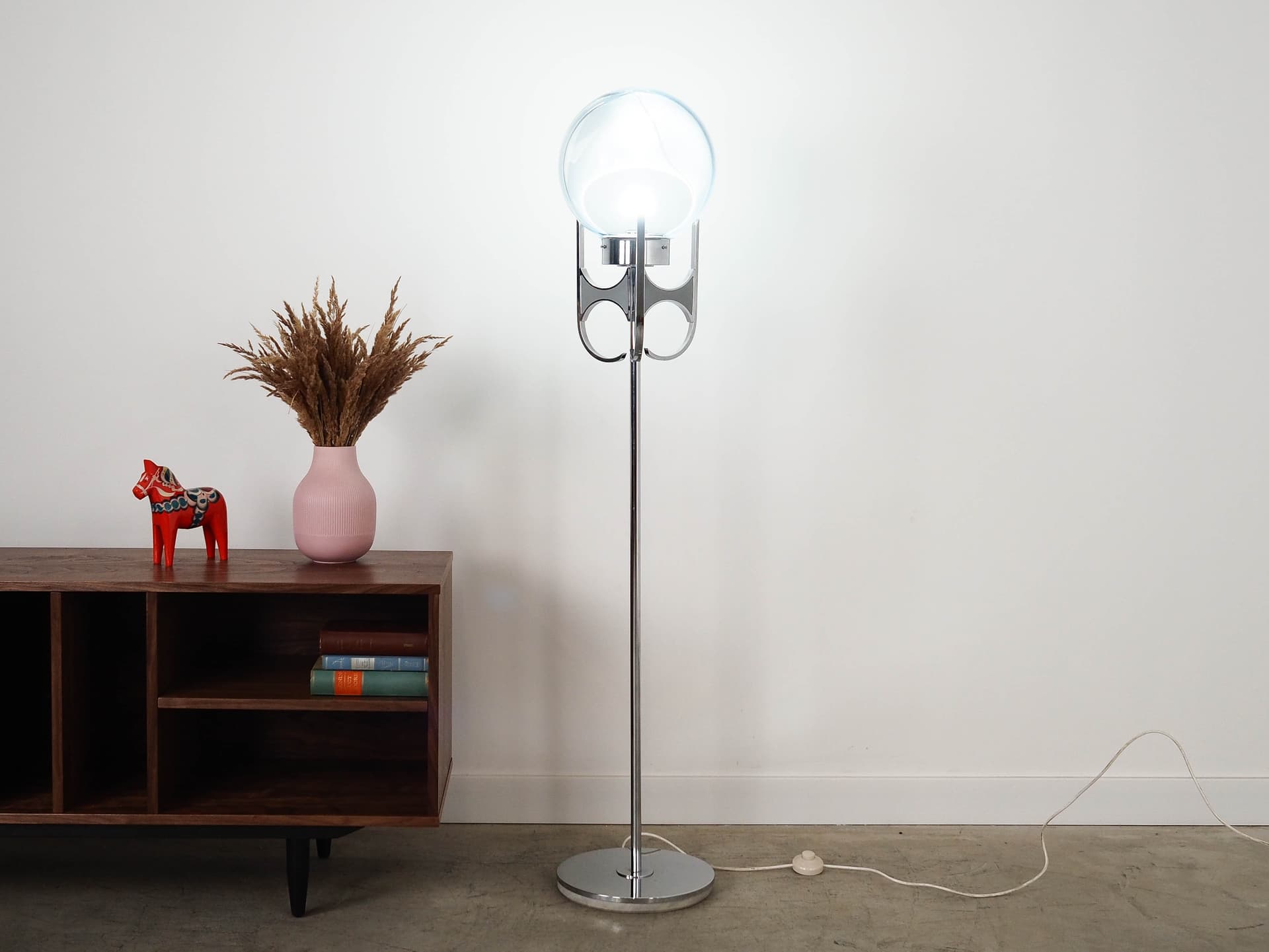 Floor lamp, Murano glass milky white, silver metal, Italy, 1970s. - 222235