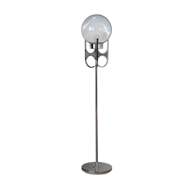 Floor lamp, Murano glass milky white, silver metal, Italy, 1970s. - DIMENSION