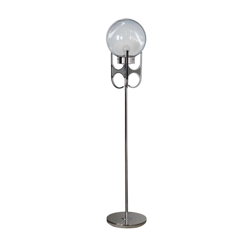 Lampa podłogowa, szkło Murano mlecznobiałe, metal srebrny, Włochy, lata 70.