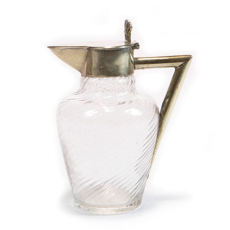 Art Nouveau cruet, transparent glass, brass, early 20th c.