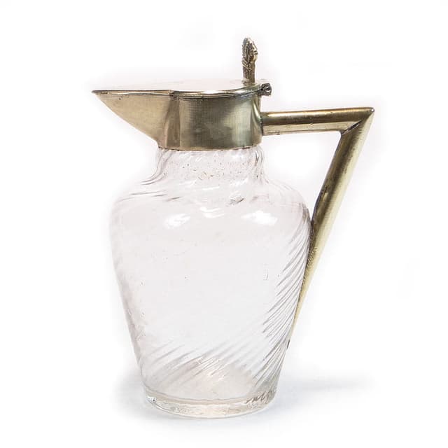Art Nouveau cruet, transparent glass, brass, early 20th c. - DIMENSION