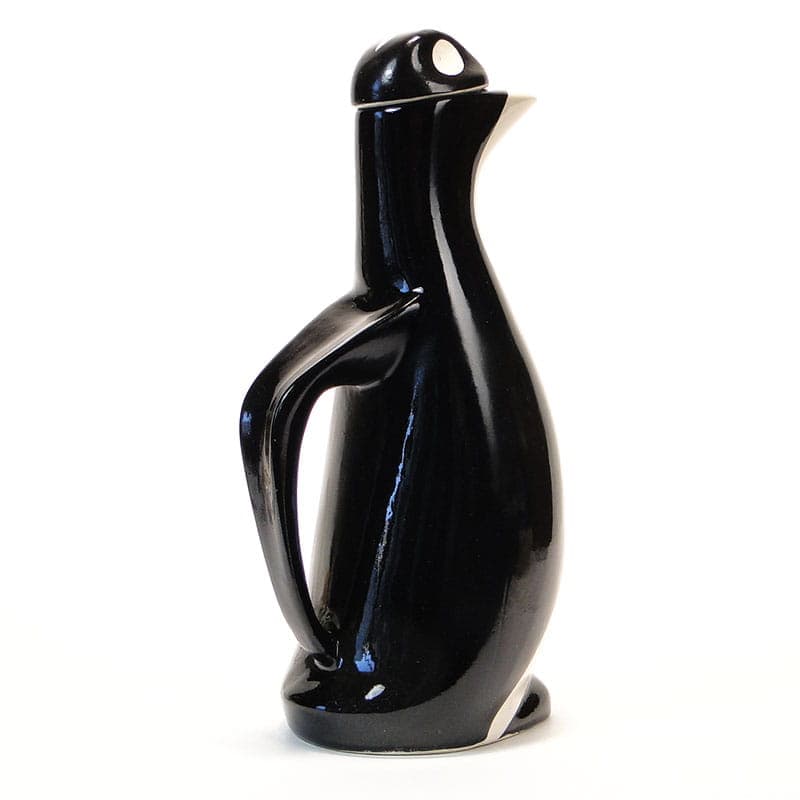 Dzbanek do napojów Pingwin, czarny biały, fajans, proj. J. Sowiński, Włocławek, Polska, lata 60. - 222354