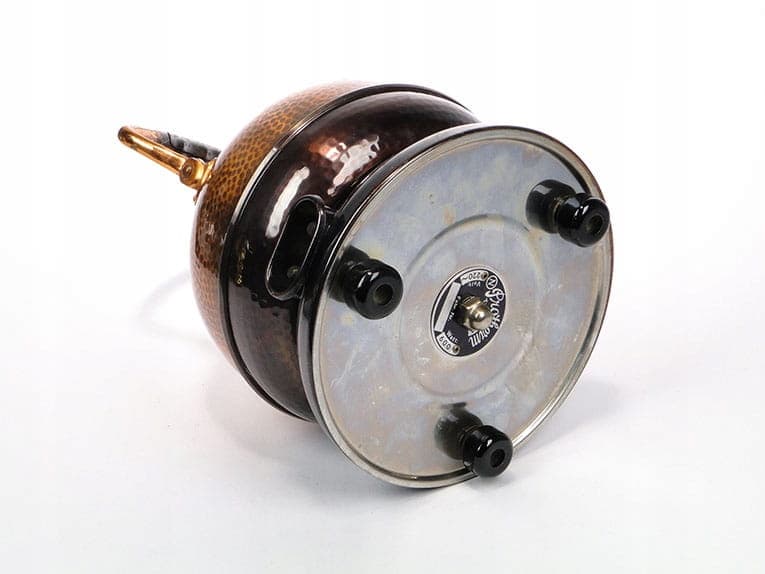 Dzbanek elektryczny Art déco, miedź brązowy, bakelit ciemnobrązowy, Niemcy, lata 30. - 222369