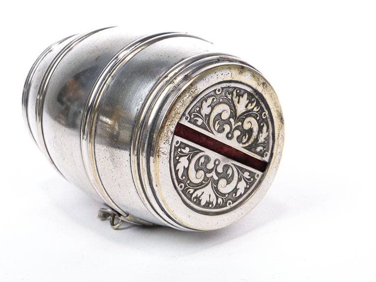 Skarbonka secesyjna, srebrny mosiądz, WMF, Niemcy, początek XX w. - 222418